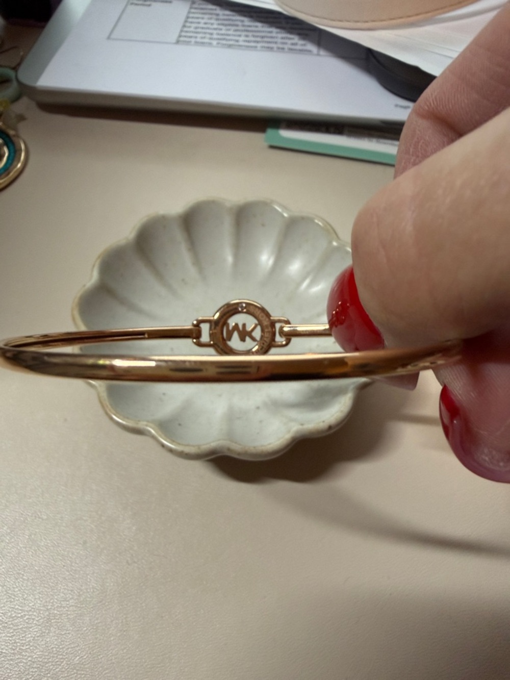 Michael Kors Rose Gold Crystal MK Logo Bangle Bracelet - Picture 2 of 5